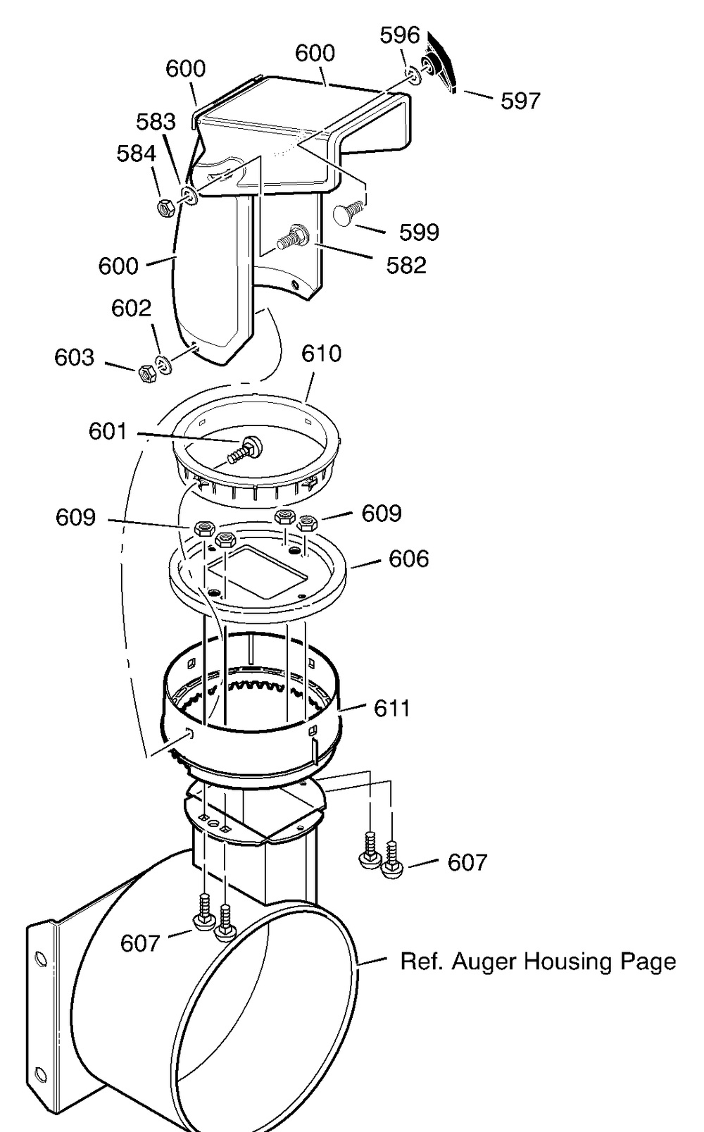 Discharge Chute Diagram and Parts List for 624504X4B 2002 Briggs and Stratton Snow Blower